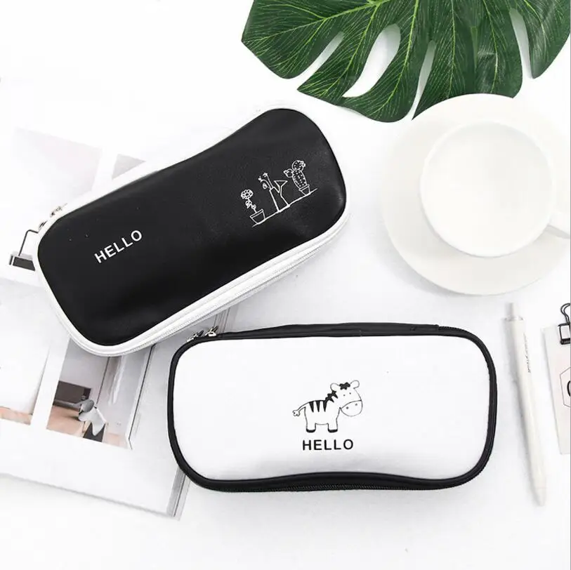 Корейский лошадь кошка из искусственной кожи Pencilcase Офис Студент пеналы школьные