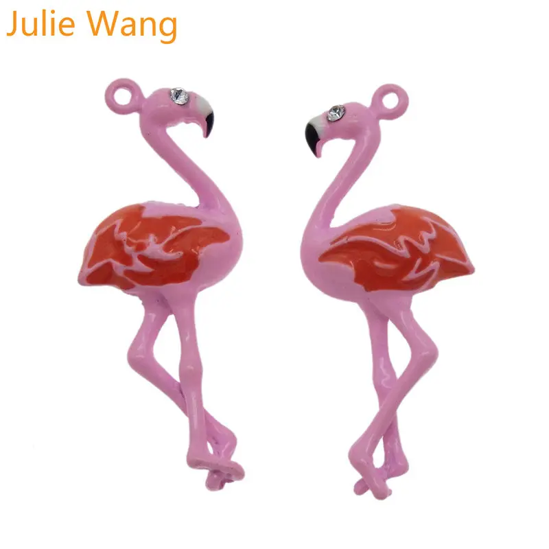 Julie Wang 3 шт. сплав Розовая эмаль фламинго птица со стразами подвески для ожерелья