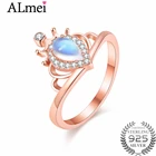 Almei натуральный каплевидный Лунный камень Обручальное кольцо ручной работы цвета розового золота синее сильное яркое кольцо ювелирные изделия для женщин с BoxCJ032