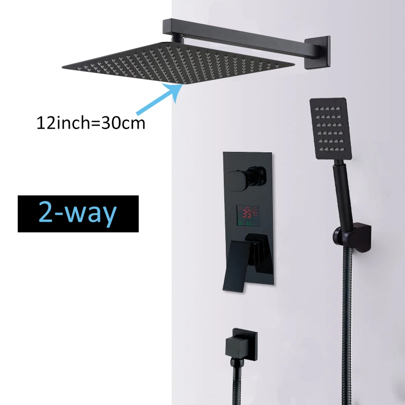 2-way 12inch Quyanre настенное крепление Ванная комната дождь водопад Смесители для душа набор скрытый Хромированная Душевая система смеситель для ванны и душа кран - Цвет: 2-way 12inch