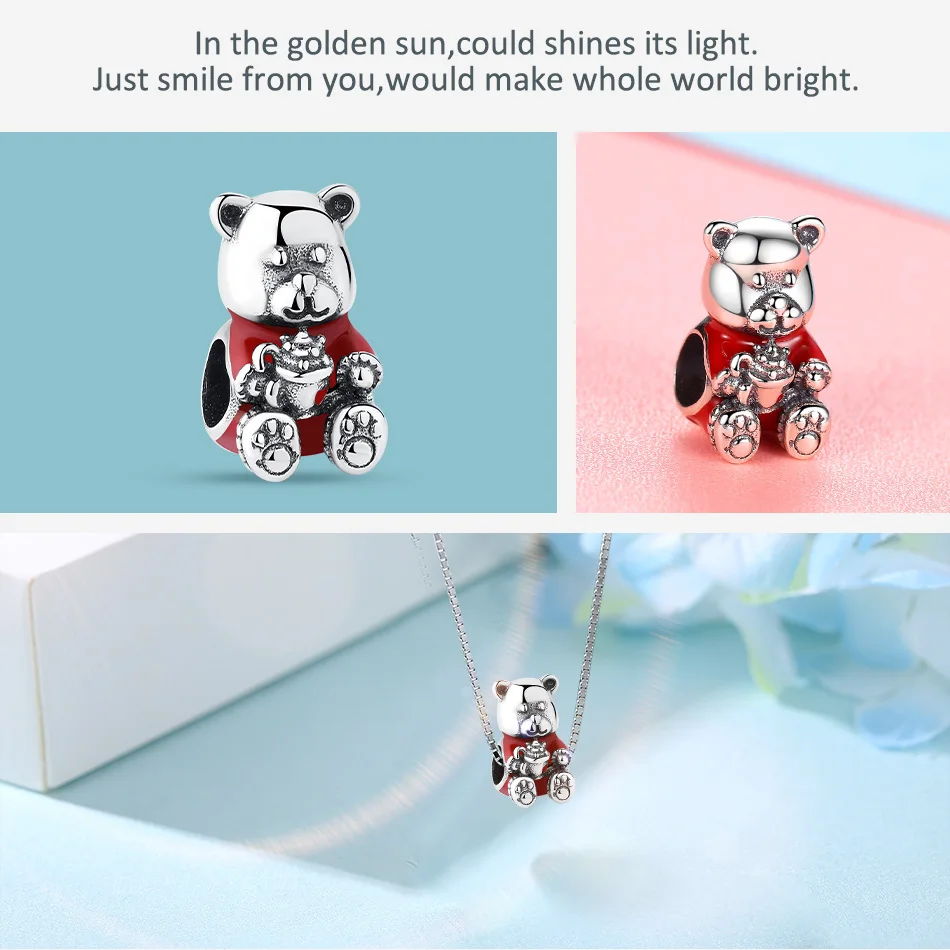 FOREWE Real 925 Sterling Silver Lovely Bear Charm Bead Fit Charms Original Bracelet Animal DIY Jewelry Making New 2019 | Украшения и