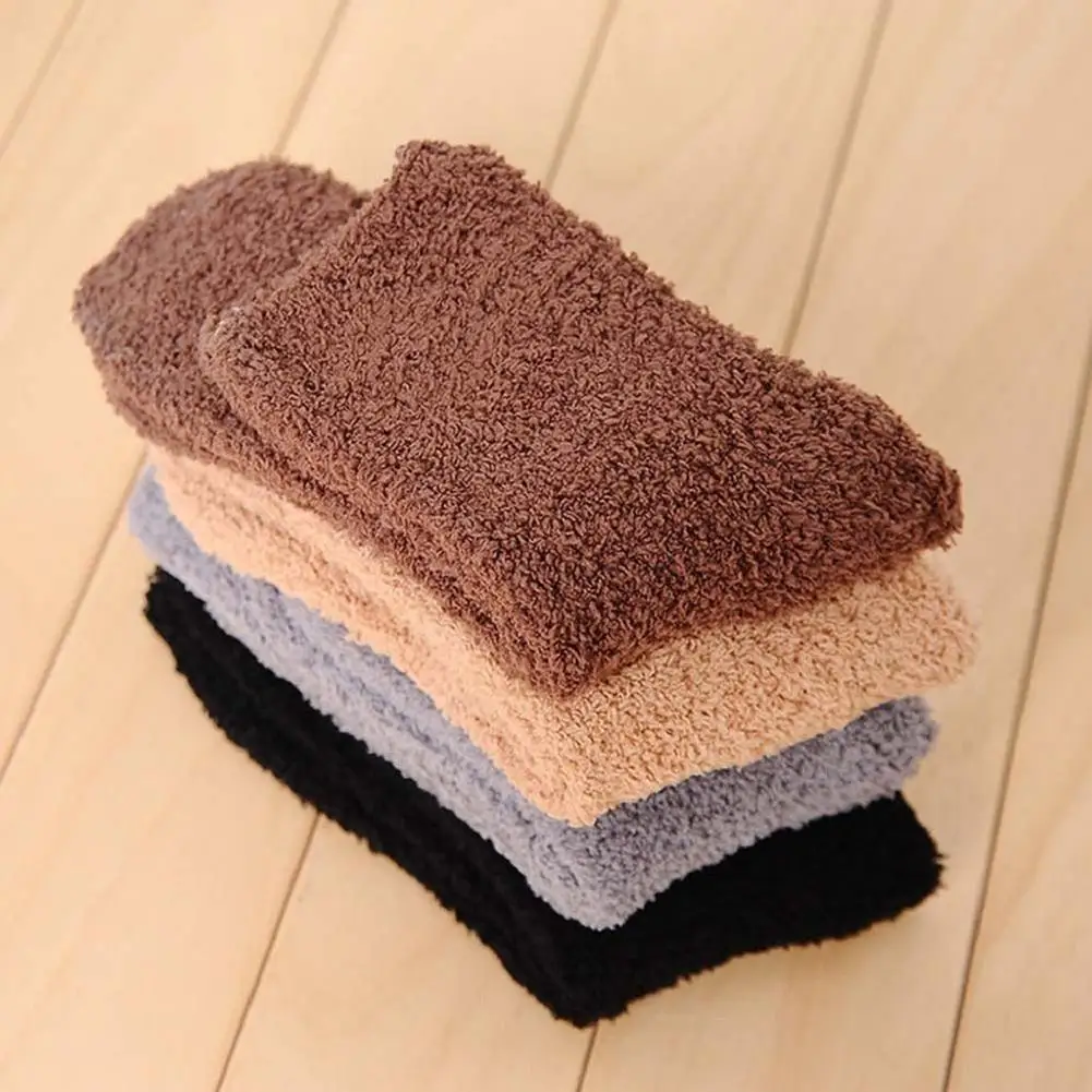 

Solid Color Men Warm Thicken Coral Fleece Crew Socks Fluffy Sleep Bed Socks new