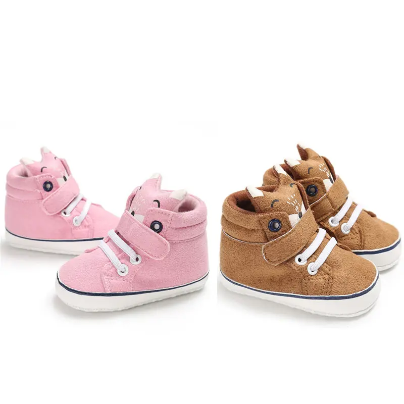 Pink And Brown 2 пары; обувь для новорожденных с головой лисы; обувь для маленьких мальчиков и девочек на мягкой подошве; обувь для первых шагов; Милые мокасины; нескользящие кроссовки для малышей - Цвет: Pink And Brown