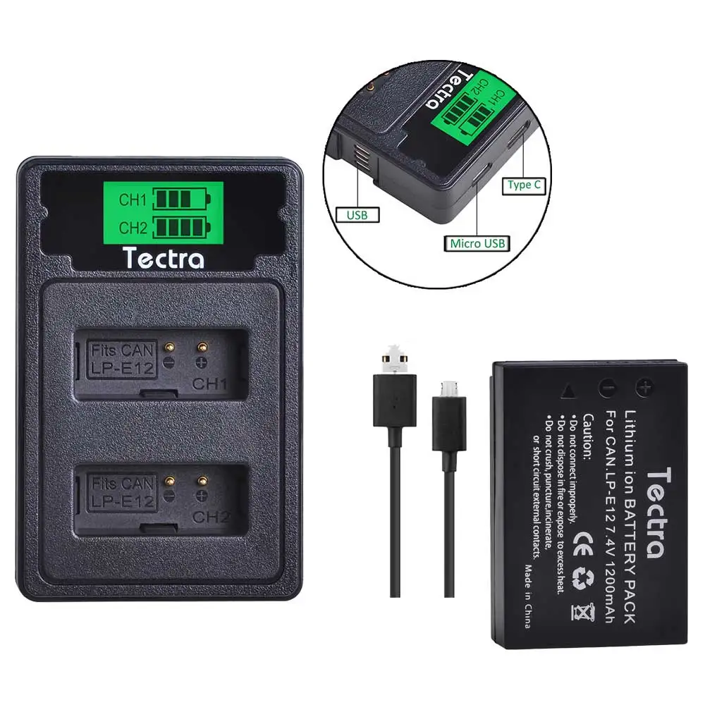 1 шт. LP-E12 LPE12 LP E12 батарея для камеры + ЖК USB Type C зарядное устройство Canon M 100D Kiss X7 Rebel SL1