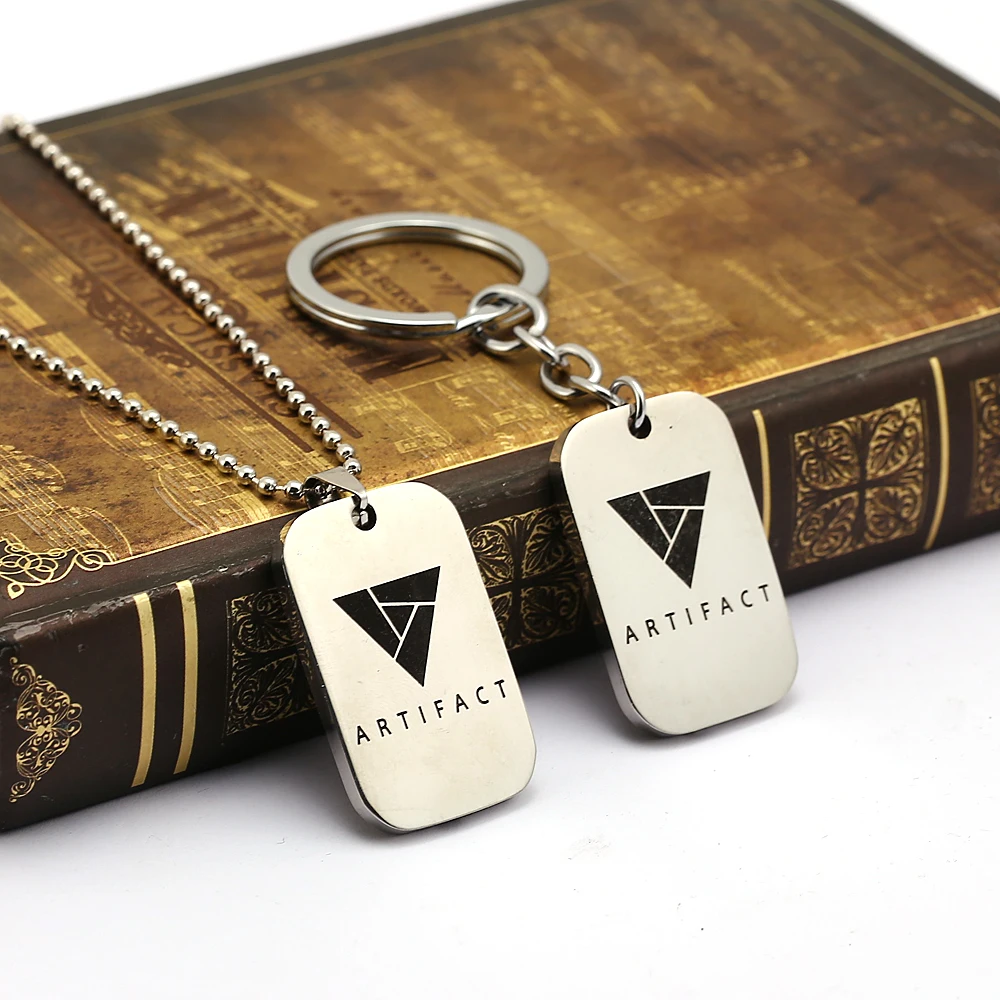 

DOTA 2 ARTIFACT Stainless Steel Key Chain Necklaces New Pendant Dog Tag Silver Keychain Necklace for Men Game Jewelry