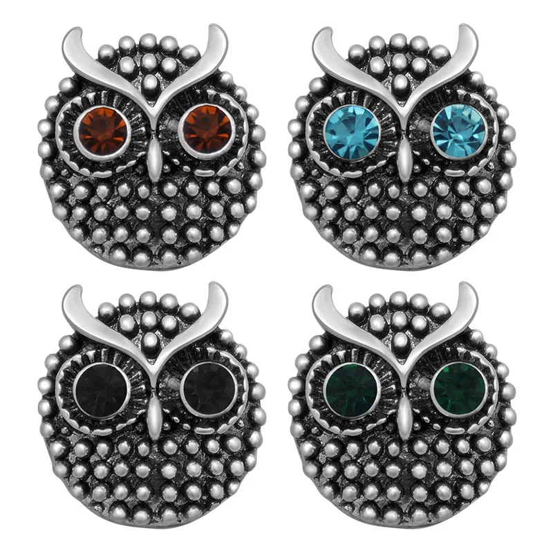 Hot KZ1185 Elegant Vintage Owl 4 Colors 18mm snap buttons fit DIY snaps bracelets necklaces jewelry wholesale trendy | Украшения и