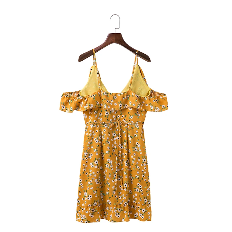 NVZHUREN Spaghetti Strap V Neck Summer Dresses For Women Brand Design Print Dress With Sashes Ladies Cute Off Shoulder | Женская одежда