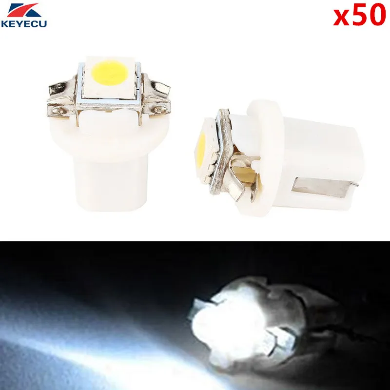 KEYECU 50 шт. Белый T5 B8.5D 5050 1SMD автомобильная светодиодная приборная панель световой индикатор внутренний