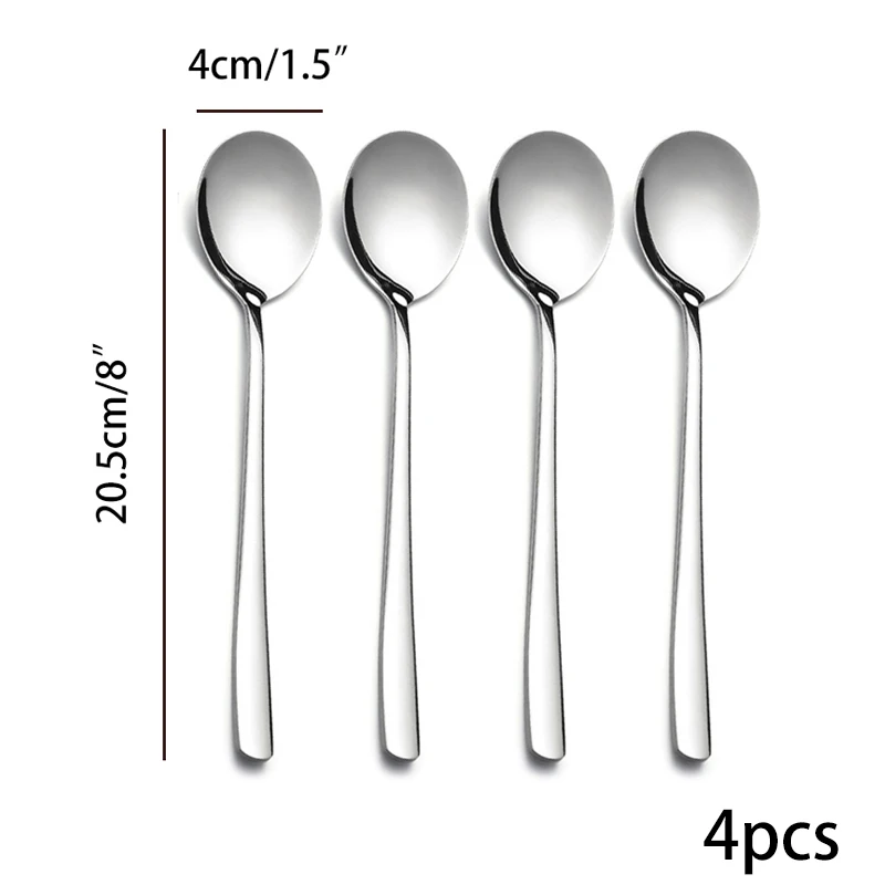4 pcs Spoon 4 шт. 8 ''20,5 см из нержавеющей стали Корея обеденный набор ложек и вилок с длинной ручкой столовые ложки, столовая посуда кухонные столовые приборы полированное зеркало - Цвет: 4 pcs Spoon