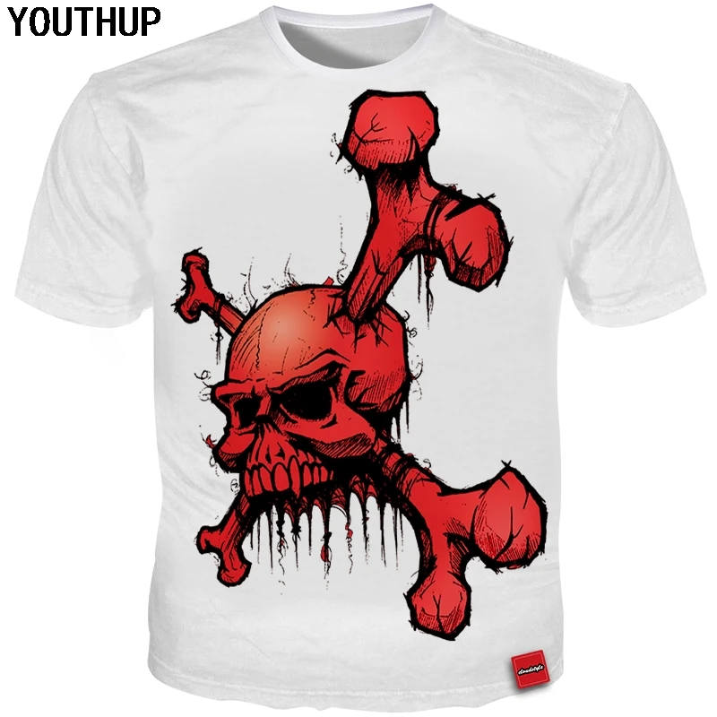 YOUTHUP 2018 новый дизайн летняя футболка Для мужчин череп 3d принт Забавный Футболка