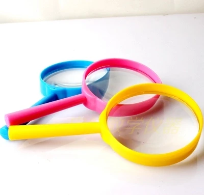 

60mm children hand magnifying glass three times the magnification Red, yellow, blue, 3 pieces