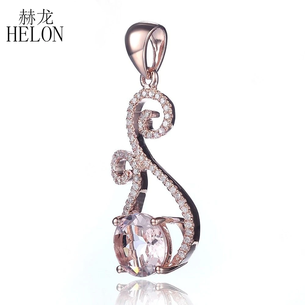 

HELON HELON Solid 14K Rose Gold 1.59ct Morganite Natural Diamonds Wedding Pendant for Women New Charm Trendy Jewelry