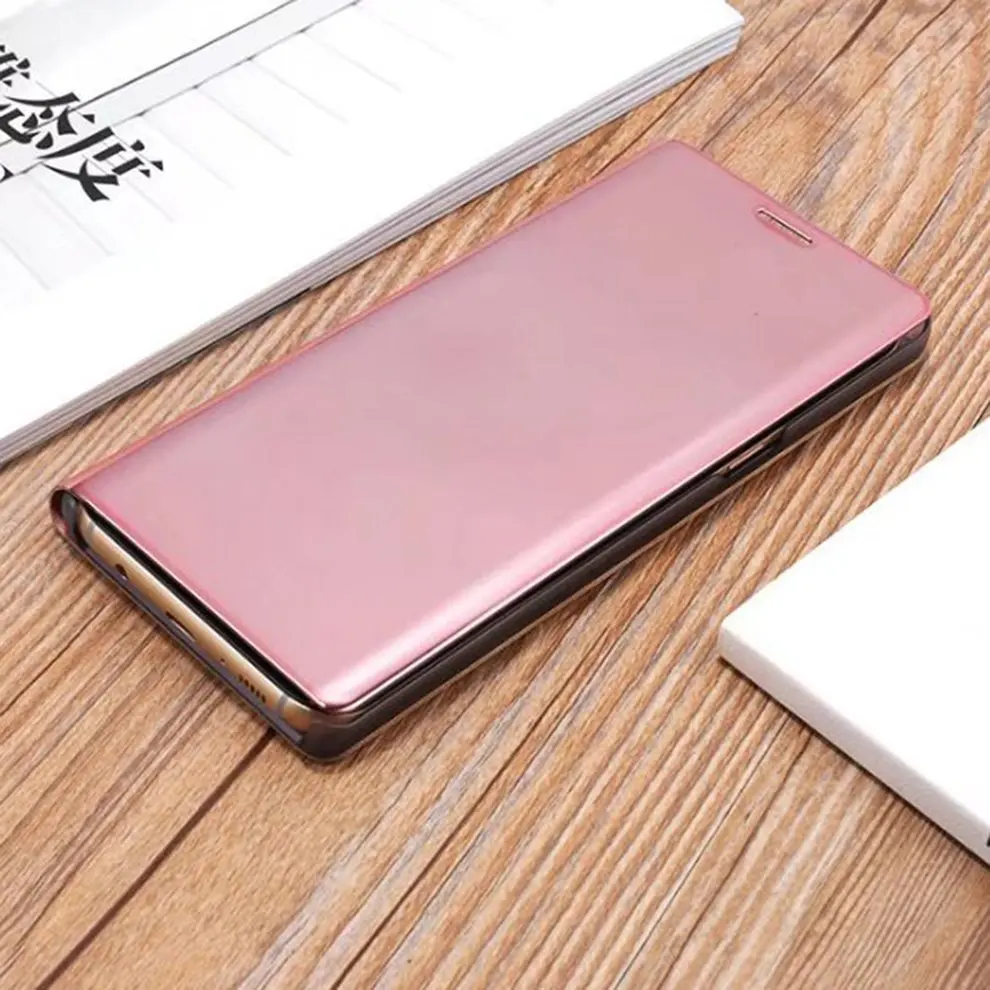 5 Pcs Pink Smart Mirror Clear View PU Leather Phone Case Flip Type 360 Degree Protective Cover Suitable for Samsung Note 8 |