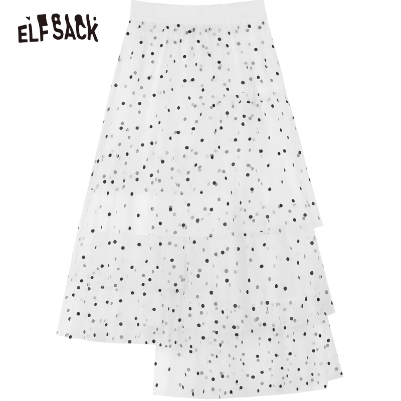 Модная юбка ELFSACK в горошек из тюля асимметричная Женская длинная японском стиле