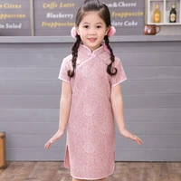 2022 summer girls cheongsam retro lace children qipao chinese chipao mandarin gown for girl high necked short sleeve dress kids