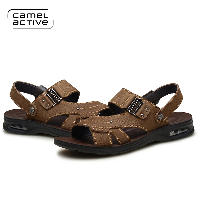Мужские классические сандалии Camel Active черные пляжные туфли дышащие кожаные на