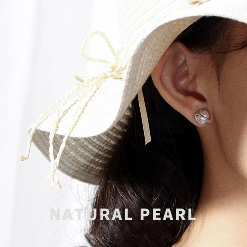 Женские серьги гвоздики из серебра 100% пробы с натуральным пресноводным