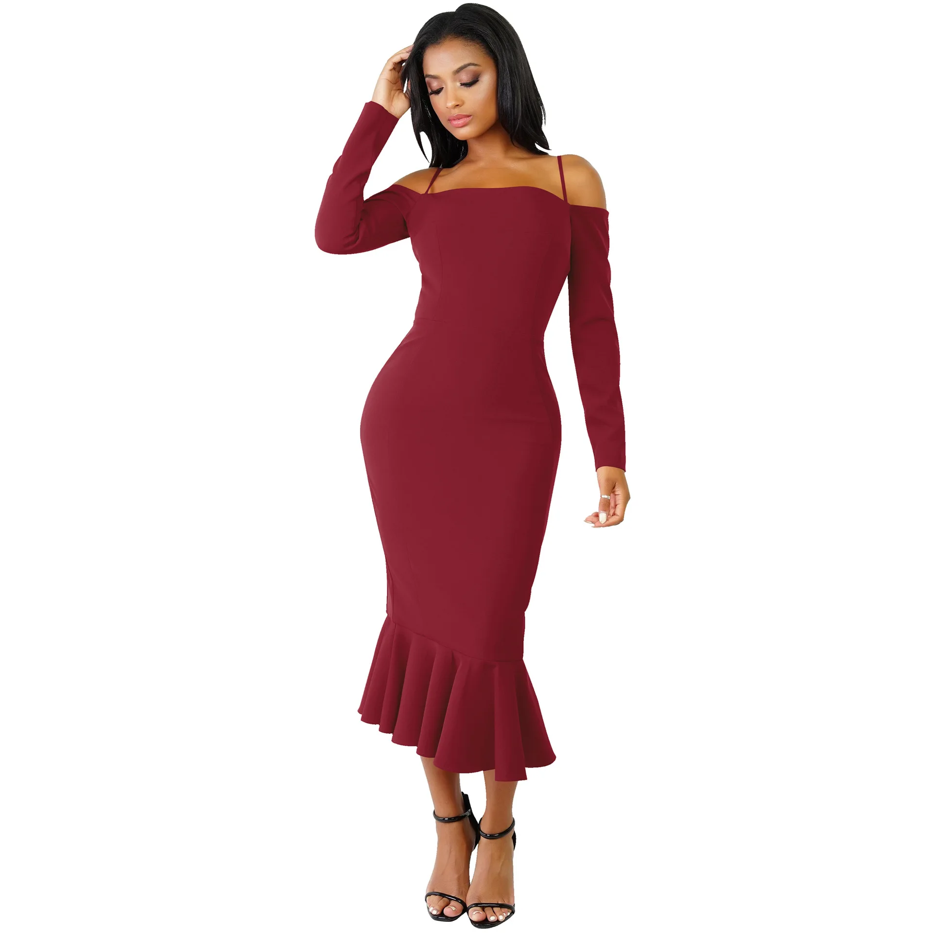 2018 New Summer Women Sexy Party Night Club Dresses Long Sleeve Off Shoulder Bodycon Spaghetti Strap Mermaid Dress Vestidos | Женская