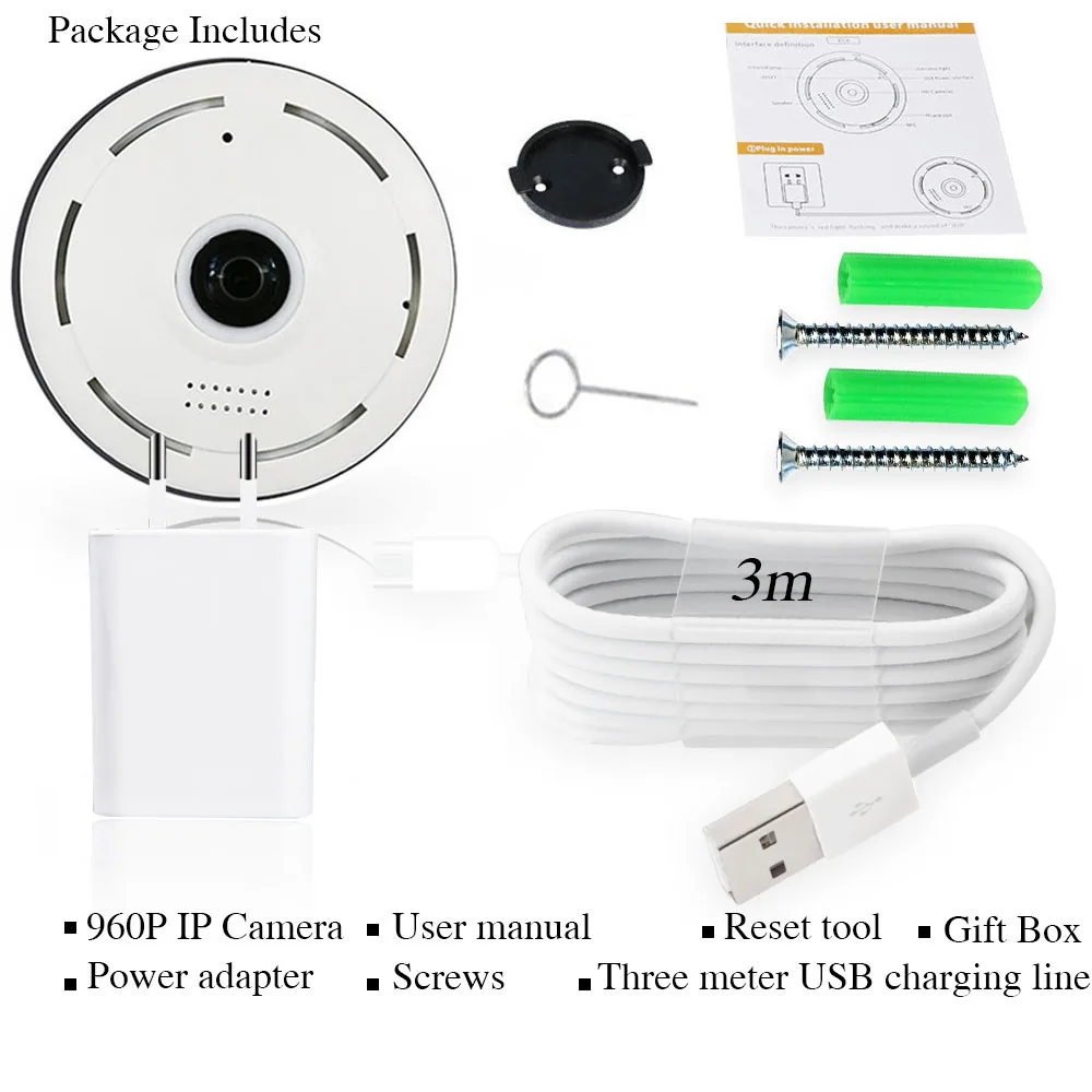 Полный обзор WIFI 360 градусов двухсторонняя аудио панорамная 1080P 2.0MP рыбий глаз