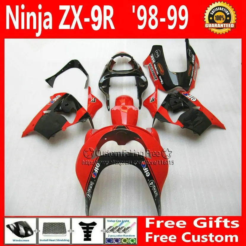 

Low price! Custom fairing for Kawasaki Ninja fairings zx9r 98 99 ABS plastic ZX 9R 1998 1999 red bodyworks +7Gifts