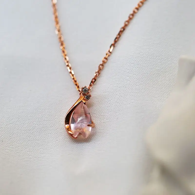 Necklace Silvology, 925 пробы, серебро, цветущая вишня, натуральный розовый кварц, подвеска, ожерелье, роза, Глод, романтическое ожерелье, женское ювелирное изделие - Цвет камня: Necklace