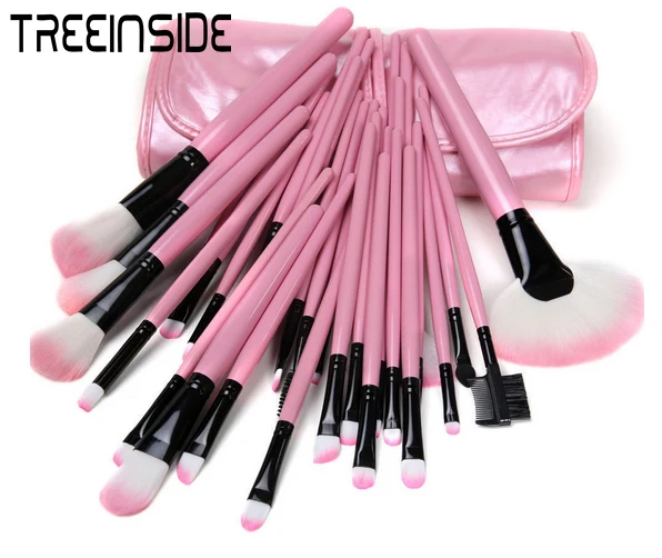 

Hot sale 32 pieces / set pink black wood handlemakeup brush kit (with PU bag)