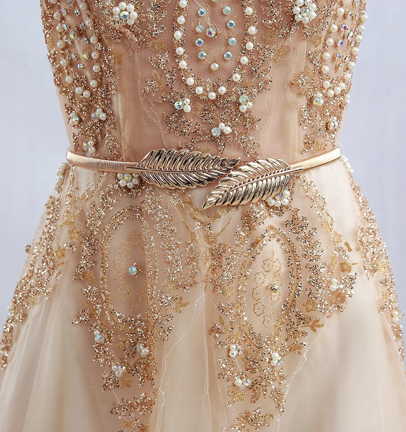 Женское вечернее платье SSYFashion роскошное банкетное с золотой вышивкой и бисером