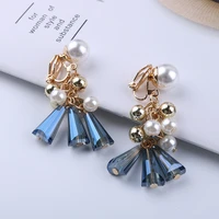 bohemian vintage simulated pearl crystal stone unique aretes clip on earrings for women without piercing elegant wedding party