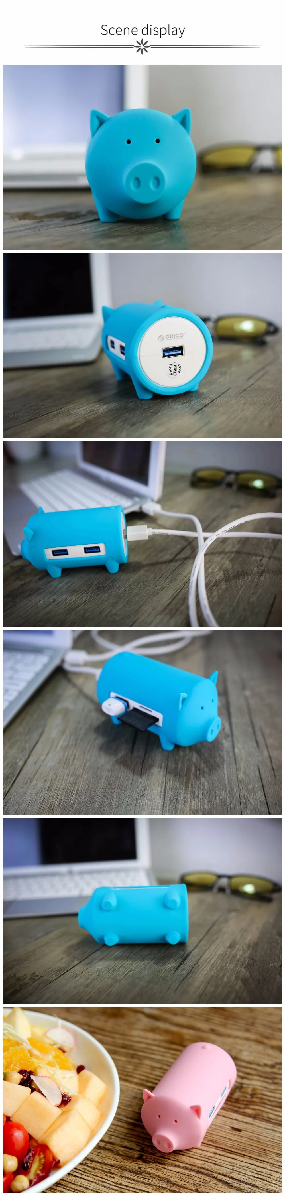 ORICO Cute Pig 4 порта USB 3,0 OTG usb-хаб Поддержка TF SD кардридер для MacBook Air Ноутбук PC USB3.0 концентратор