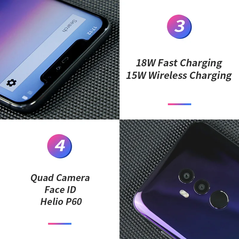 Umidigi Z2 Pro 6 2 "полный экран смартфон Android 8 1 ГБ + 128 Helio P60 16MP Quad линзы 4G NFC LTE