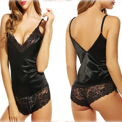 Jian Peng women sleep dress sleeping clothes woman Camisole sleepwear ice-silk sexy lingerie ropa para dormir mujer - Цвет: Черный