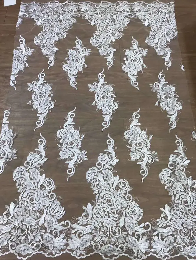 White wedding dress fabric large flower line embroidered French mesh tulle ZLL-51215 African Nigerian lace | Дом и сад