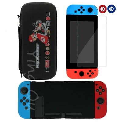 B 7 в 1 для Nintendo Switch NS консоль сумка для хранения из закаленного стекла протектор экрана+ силиконовый чехол для контроллера Joy-Con - Цвет: B