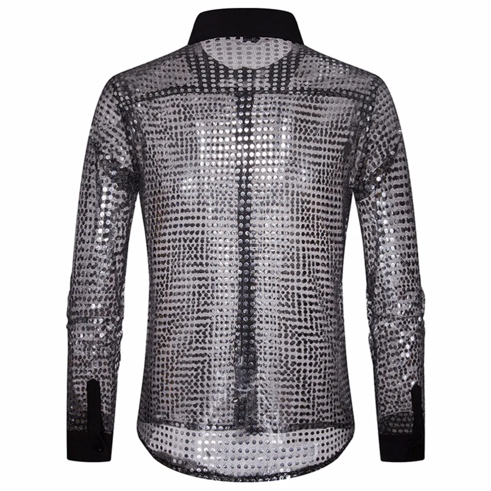 Мужские Hipster Clubwear золото рубашки Slim Fit с длинным рукавом пикантные Повседневная