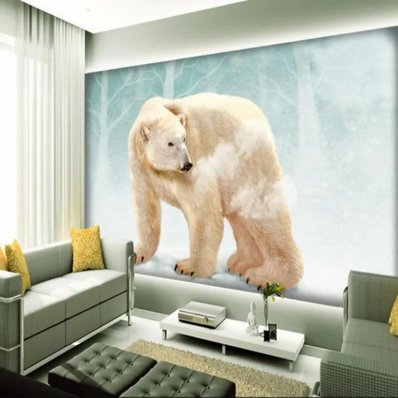 

Custom 3d mural Cute polar bear living room decoration wallpaper bedroom background wallpaper custom mural