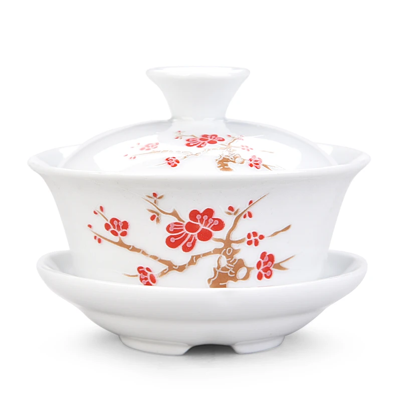 Китай Ручная роспись Gaiwan, Dehua высокое качество белый фарфор чайный набор для путешествий красивый и легкий чайник - Цвет: Светло-желтый