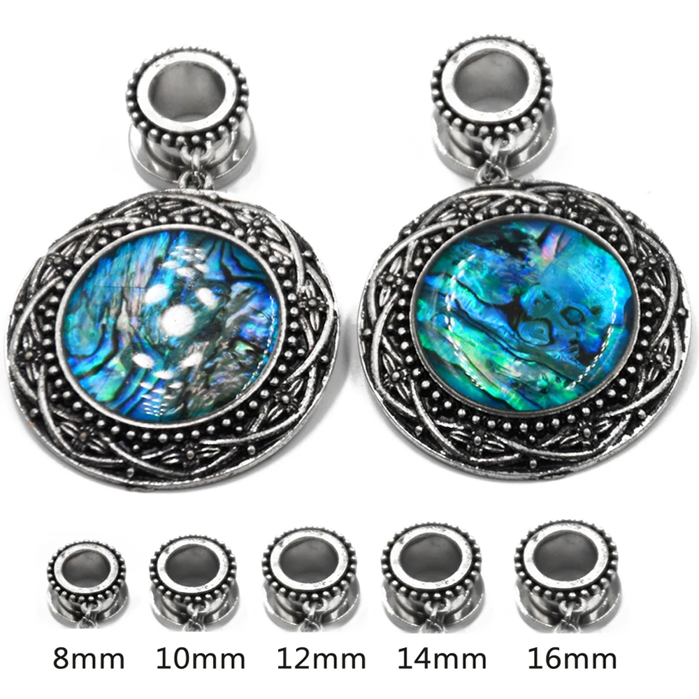 Showlove-1pair Surgical Steel Vintage Mother Pearl Medallion Weights Ear Tunnel Expander Stretcher Piercing Jewelry |