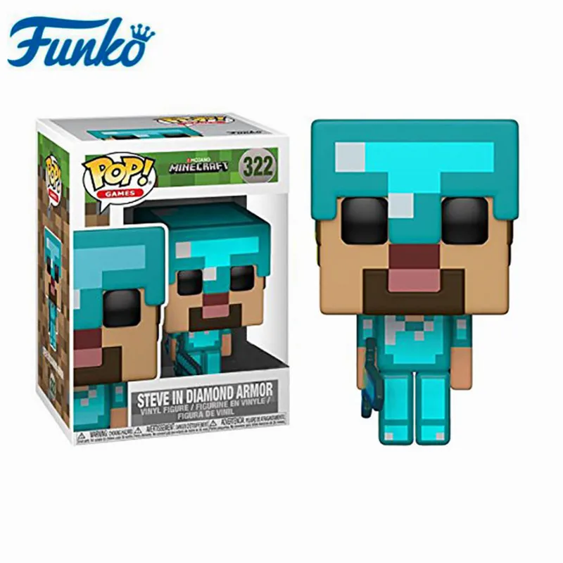 Funko Pop Аниме игра майнкрафт-#322 Стив в алмазной доспехах Крипер Стива фигурка модель игрушки коллекция детские подарки на день рождения