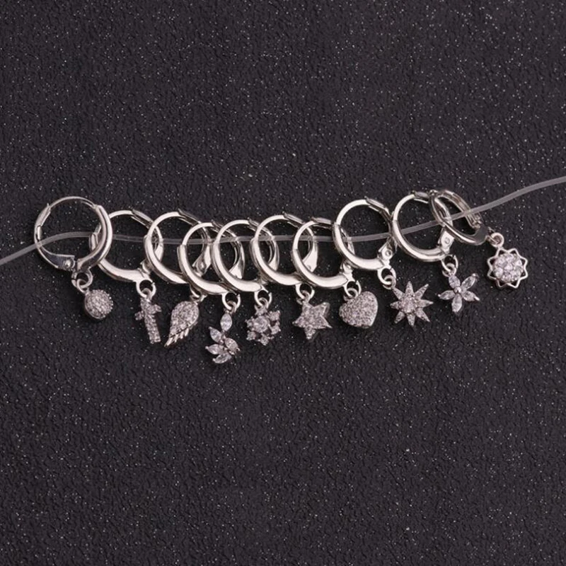 1pc Small Hoop Earrings for Women CZ Heart Star Flower Cross Wing Sunflower Geometric Hoops Gold Silver Color Jewelry Earing
