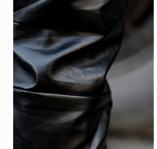 2015 Mens Leather Pants Hip Hop Dance Harem Sweatpants Slim Straight Men#39s Joggers Fashion Drop Crotch Black | Мужская одежда