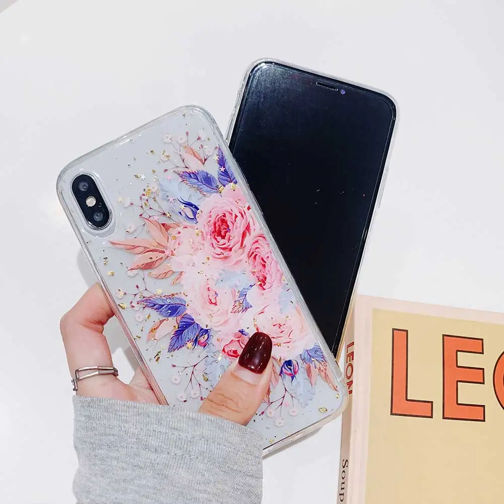 Чехол для iPhone XS Max XR с блестящими цветами из фольги женщин и девочек чехлы X 8 7 6 6S Plus
