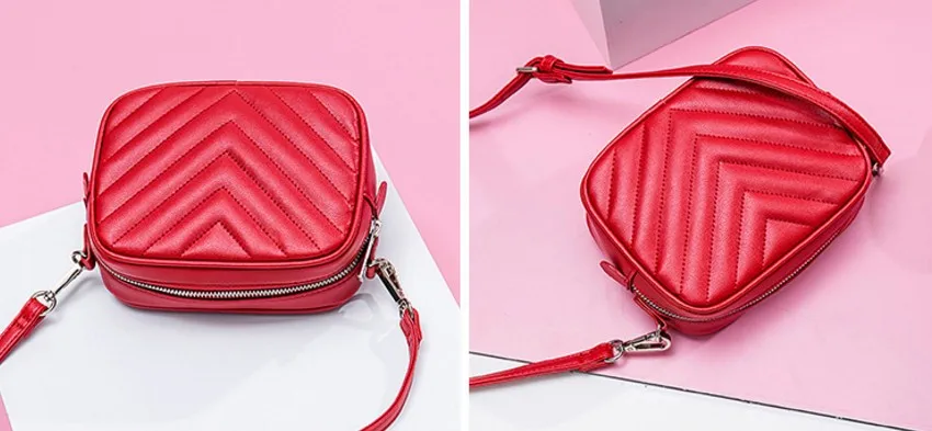 KUJING Women's Handbags Quality PU Women's Fashion Small Square Bag Luxury Striped Women Shoulder Messenger Bag Hot Women's Bag
