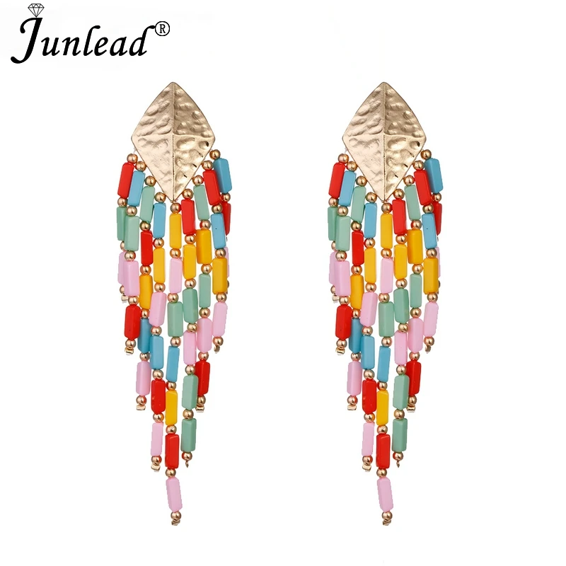 Junlead Charm брендовые разноцветные бусы висячие серьги с кисточками эффектные