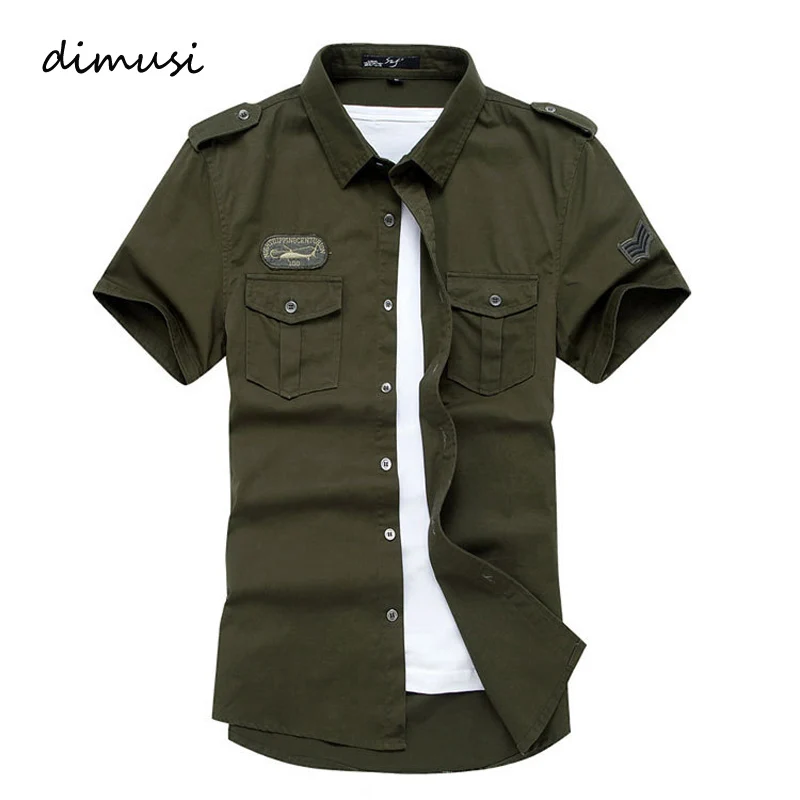 

DIMUSI Summer Mens Cargo Shirts Male Casual Army Short Sleeve Cotton Shirts Men Business Shirt Brand Clothing 6XL,TA055