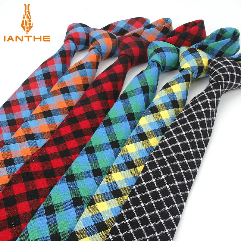 

Fashion 100% Cotton Ties For Men Casual Plaid Necktie Gravatas Corbatas Slim Suits Vestidos Mens Neckties Party Narrow Neck Tie