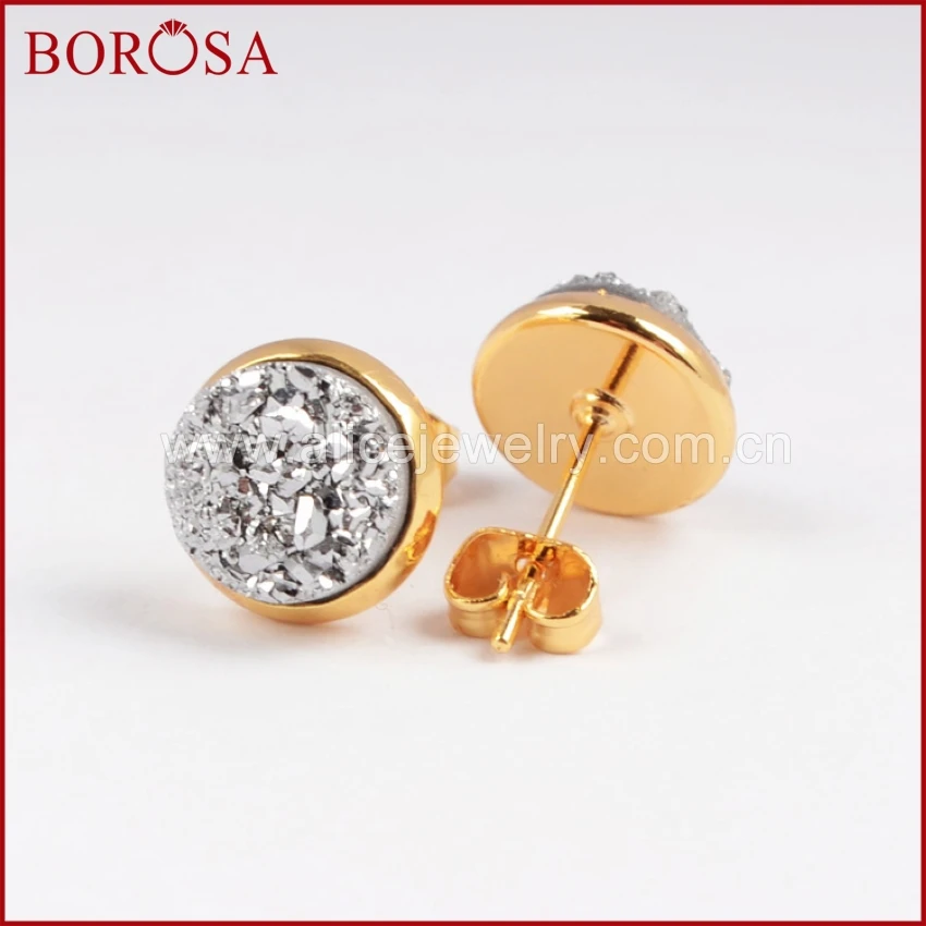 BOROSA Бесплатная доставка 8 мм золото цвет кристалл Druzy Titanium серьги гвоздики модные