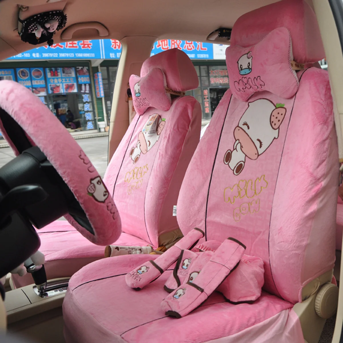 Small fu pig car seat covers plush cartoon car seat cover winter 19 piece  set seat cover | Автомобили и мотоциклы | АлиЭкспресс