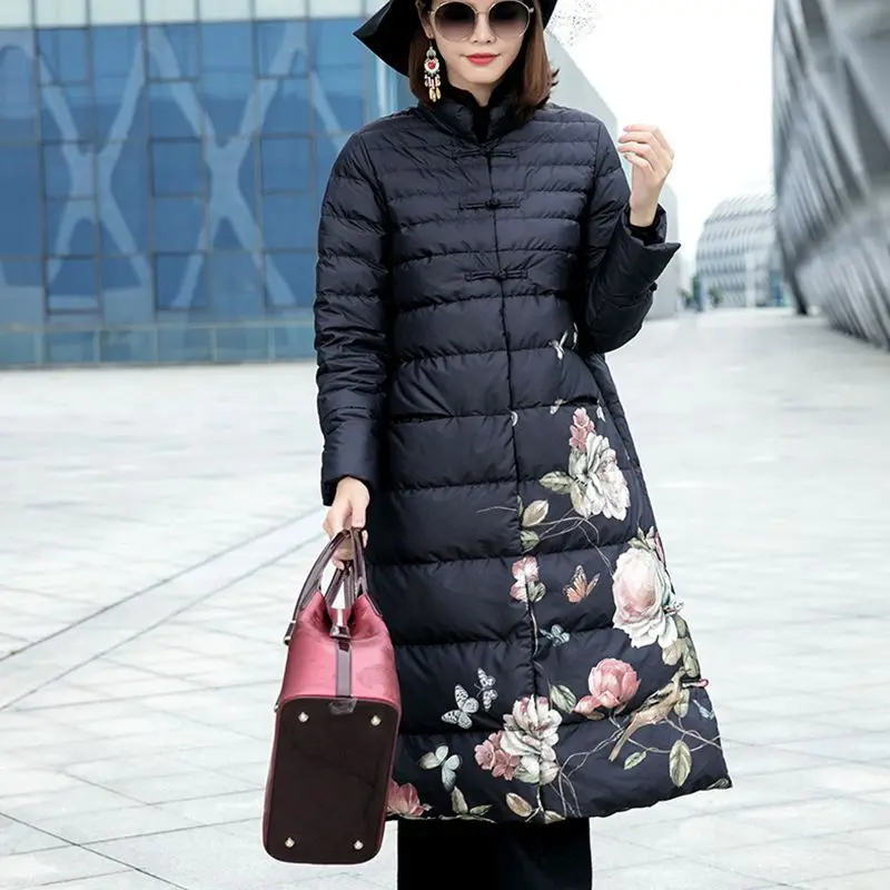 Китай Ветер Высокое качество Теплый Женский пуховик 2020 Зима Новая мода печать