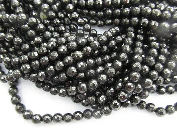 

AA Grade 2strands 4-12mm Nautral Jet Crystal Black Quartz Gemstone Round Ball briolett faceted Jet GEM Necklace beads