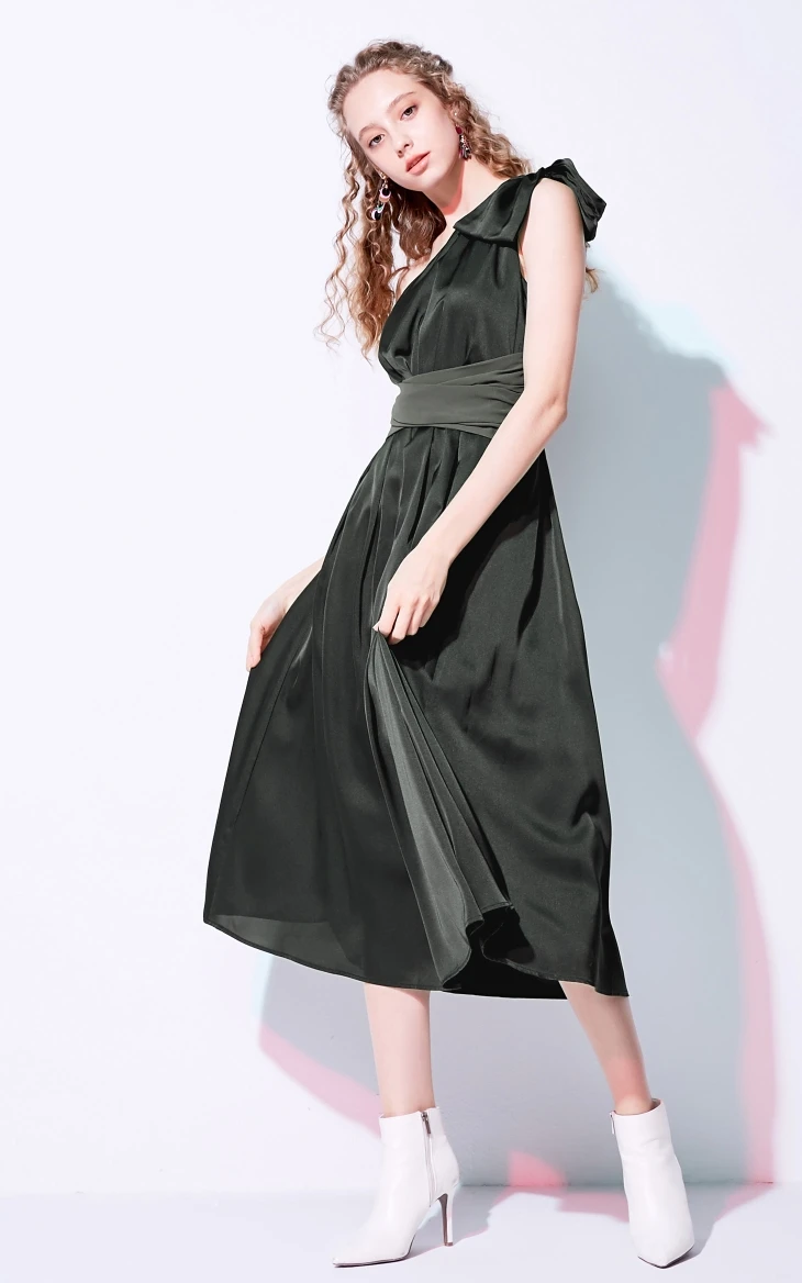 Vero Moda новые женские диагональные плечи бант Сращивание плиссированные Высокая Талия Вечерние платья | 31847A502
